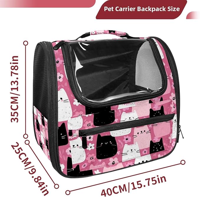 Cute Cats Pink (2) Cat Carrier Backpack,900D Wear-Resistant Oxford Fabric, Dog Carrier Cat Backpacks Suitable for Travel
