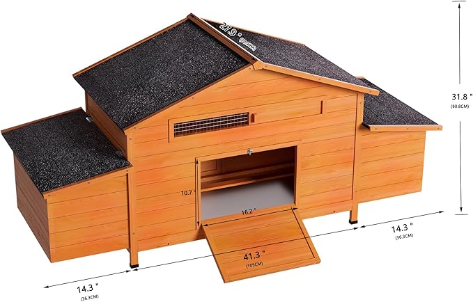Large Wooden Chicken Coop for 3-4 Chickens – Outdoor Hen House with Nesting Box, Perch, Pull-Out Tray, Waterproof Roof & Predator-Proof Lock, Ventilated Weatherproof Chicken Cage Natural