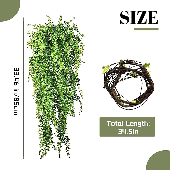 Leopard Gecko Tank Accessories,Pumpkin Resin Reptile Hideout Cave Bearded Dragon Hammock Hanging Jungle Vines Flexible Leaves for Lizard Gecko Chameleon Spider Snake Hermit Crab