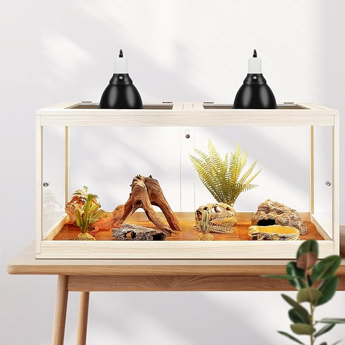 Prolee Tempered Glass Bearded Dragon Tank 63 Gallon, Lizard Tank, Reptile Tank with Metal Mesh Roof Door, Snake Tank with Lock Design, 40" Long, Oak