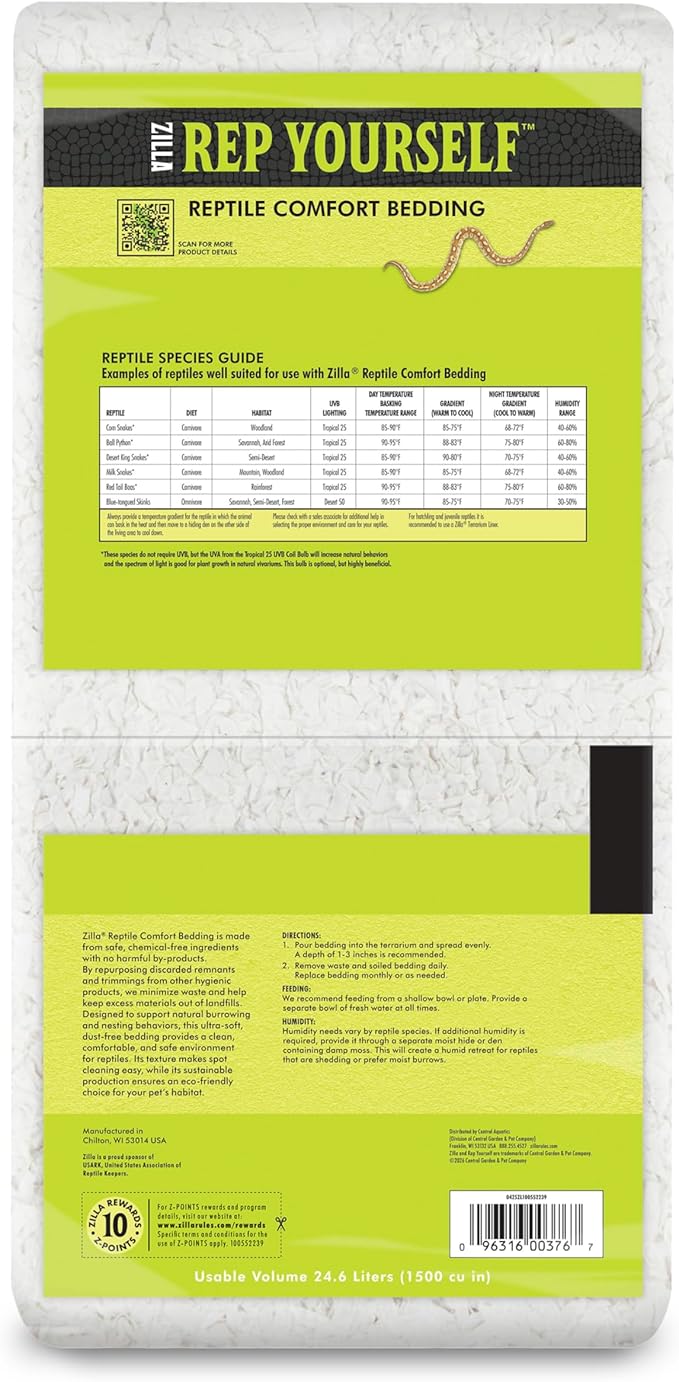 Zilla Reptile Comfort Bedding, Burrowing Reptile Paper Bedding for Skinks and Snakes, 24.6 Liters