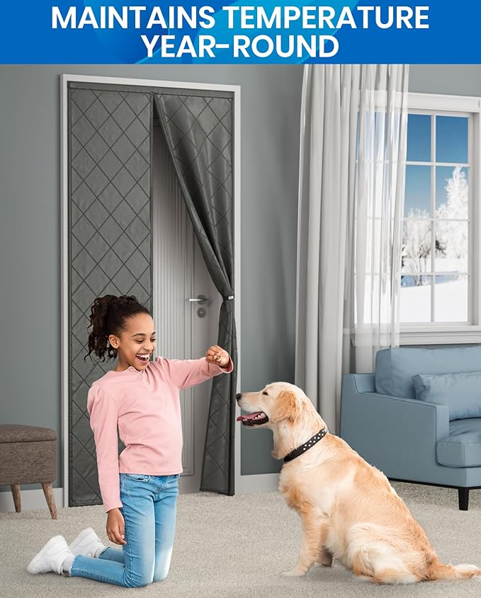 Flux Phenom Thermal Insulated Door Cover - Easy Install - Temperature Protection Barrier, Keeps Warm Air in, 50 Magnets for Secure Gap Free Closure, Magnetic Door Curtain for Winter - 40"x82"