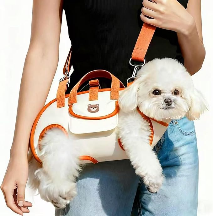Portable Small Dog & Cat Pet Carrier Sling & Backpack for Small Dogs & Cats & Puppy, Dog & Pet Purse Bag Carrier Sling for Small Dogs with Dog Traction Leash, Crossbody Sling Carriers (Orange S)