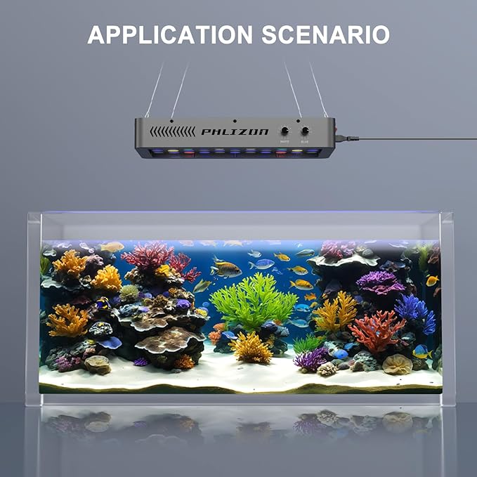 Phlizon 165W Dimmable Full Spectrum Aquarium LED Light Daisy Chain Funciton Fish Tank Light LED Reef Decoration for Saltwater Freshwater Fish Coral Reef (16"x8"x2.4")