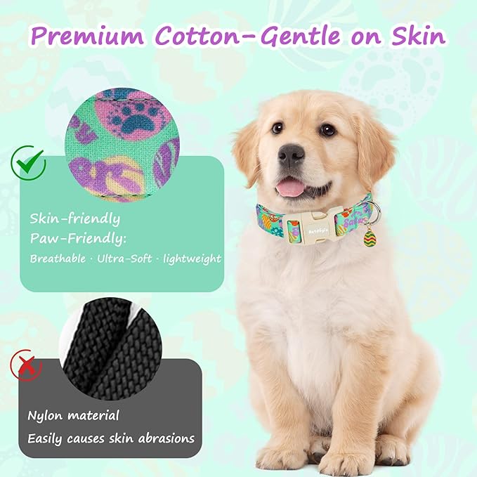 Easter Dog Collar for Large Dogs, Adjustable Green Large Dog Collar with Colorful Eggs Pattern, Cute Easter Dog Collars Girl Boy Collar for Dogs -L