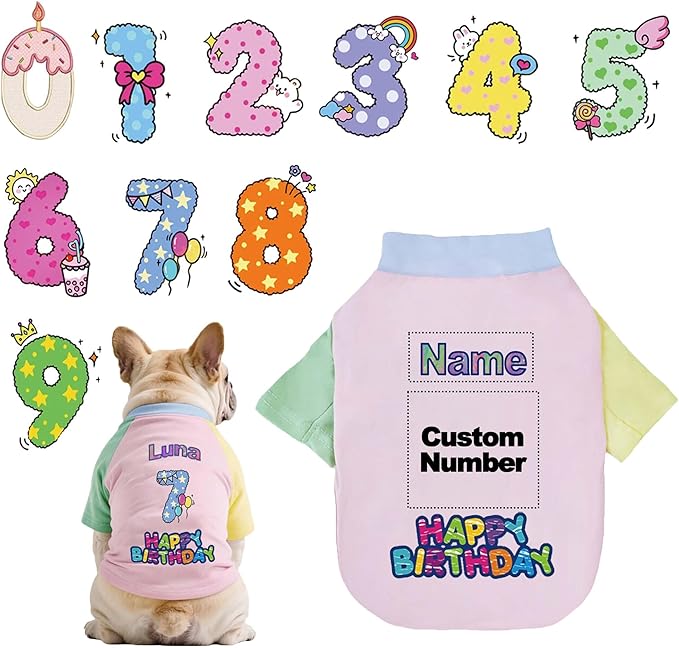 Custom Dog Birthday Shirt,Personalized Pet Apparel Print with Name Age Number,Pet Birthday Outfit,Lightweight Breathable Cotton Vest for Small Medium Large Dogs Cat (Dopamine Pink, Large)