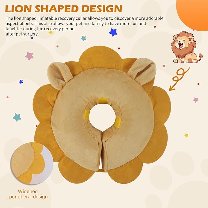 IEUUMLER Inflatable Recovery Dog Collar, Protective Donut Cone, Adjustable Soft Collar for Dog and Cat After Surgery Prevent from Biting & Scratching EU002 - Brown Lion XL