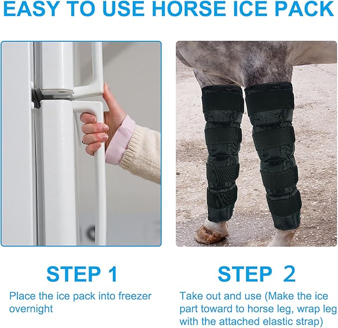 Horse Ice Boots (2-Pack) - Gel Cold & Hot Therapy Wrap for Horse Leg Injuries & Arthritis - Reusable Horse Ice Pack Leg Wraps with 4 Adjustable Straps for Knee, Hock, Tendon - Horse Supplies & Tack