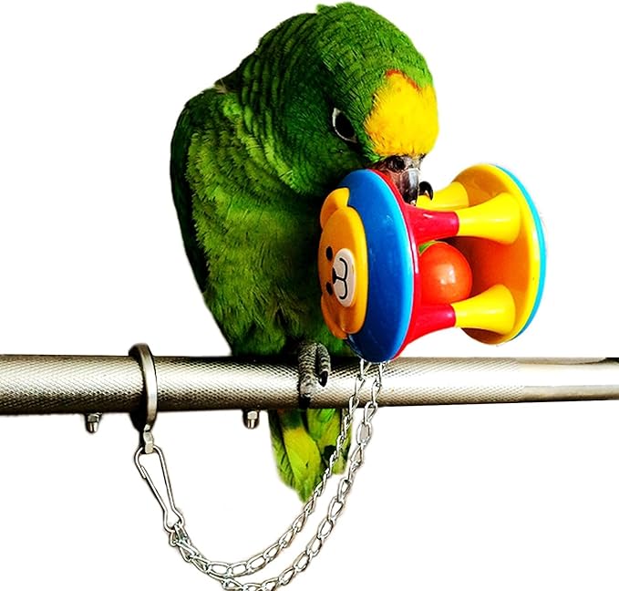 Hypeety Parrot Colorful Ball Toys with Bell Cage Hanging Chewing String for Parakeet Conure Cockatiel Small Medium Birds (A+B+C)