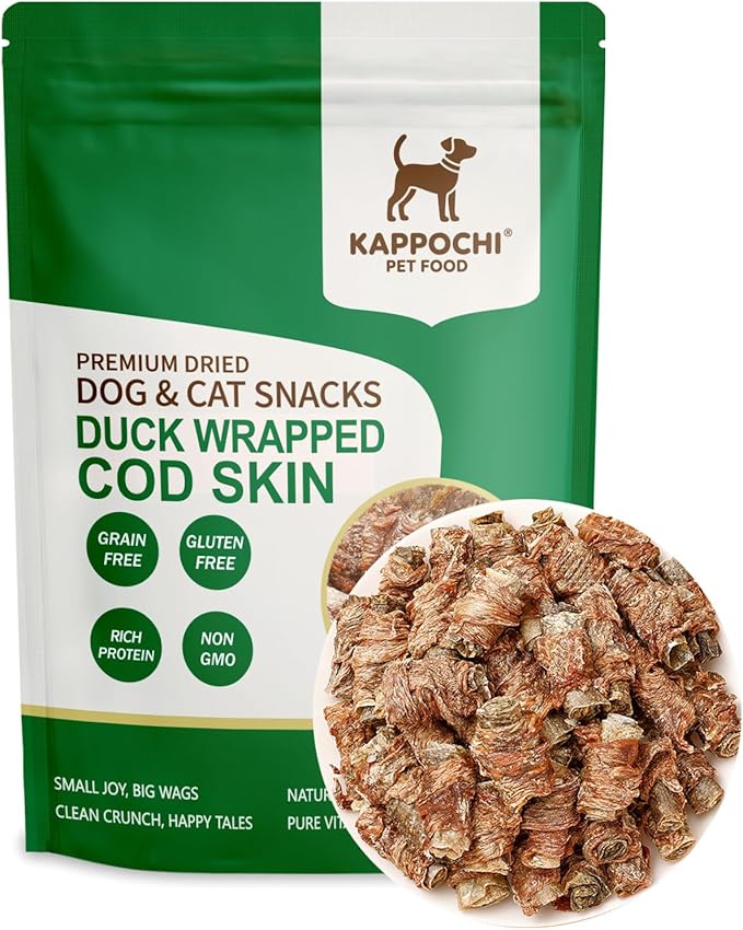 Freeze Dried Duck Wrapped Cod Skin Dog Treats, Rich in Omega-3, 2.8 Ounce (80.0g), Single Ingredient, High Protein Training Treats, Natural & Raw, No Additives, Grain Free, Gluten Free