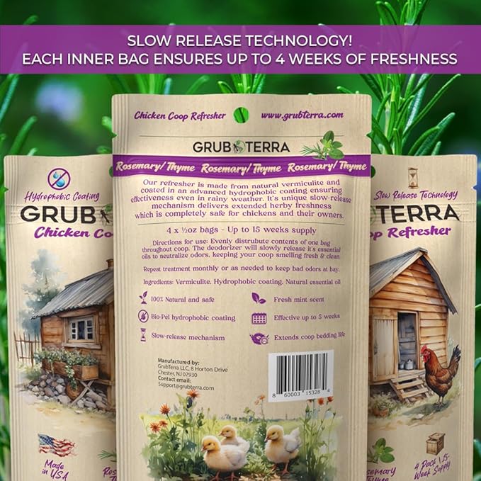GrubTerra Coop Refresher Zero Odor Freshener for Chicken Pen, Suitable for Chicken Waterer and Chicken Feeder, Smell Control Solution for Clean and Fresh Chicken Living Environment