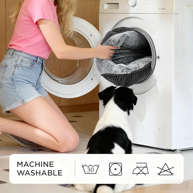 Washable Orthopedic Dog Bed - Soft Calming Pet Cuddler with Anti-Slip Bottom, Durable Plush Puppy Bed for Sleeping and Resting, Small(20"x19"x6")