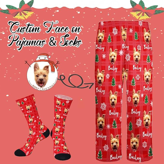 Custom Pajamas Pants with Photo for Men Women:Made in USA Personalized Pajama Trousers,Gifts for Wife Husband