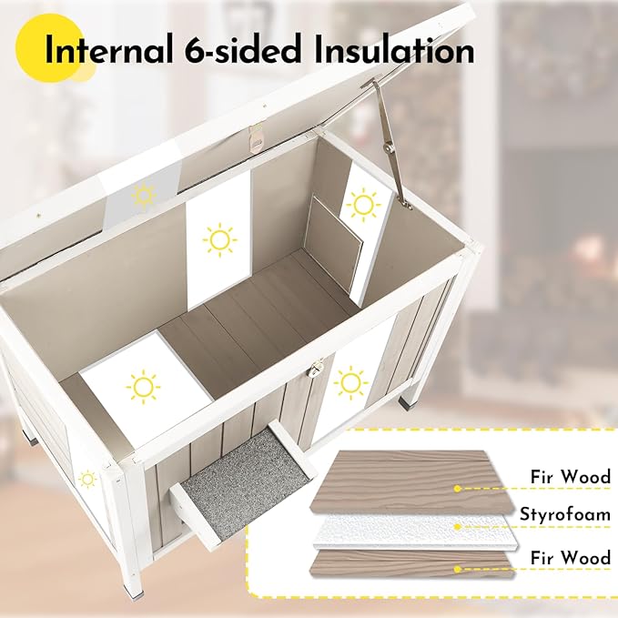 Insulated Outdoor Cat House Weatherproof, Wooden Cat House with All-Round Foam Insulation, 2 Doors, Feral Cats Shelter for Winter, 34.4''x21.6''x25.6''