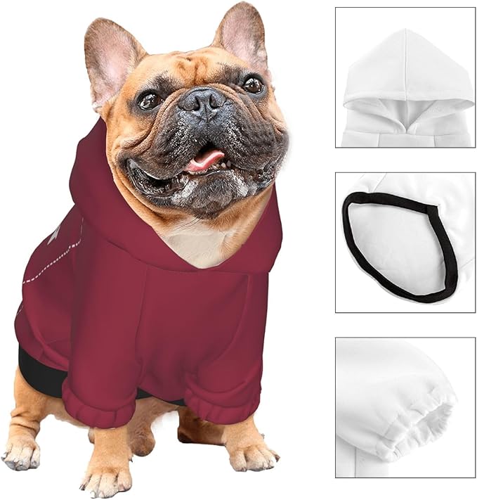 Personalized Dog Hoodie, Custom Dog Costumes for Small Dogs, Holiday Happy Dog Clothes Football Pet Shirt Sweater with Name Number for Girl/Boy Cats/Kitten, Wine, L