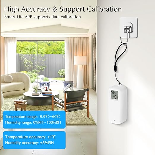 Room Thermometer Indoor, WiFi Humidity Meter with Smart Alert, Data Storage and Calibration, Temperature and Humidity Monitor for Baby Room, Greenhouse, White 1 Pack with Screen