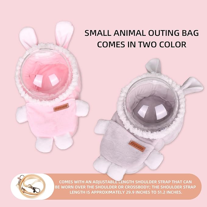 Sugar Glider Bonding Pouch Bonding Pouch Carry for Rat Syrian Hamster Hedgehog Small Pocket Pets, Gerbil Travel Bag Cute Bunny-Shaped Outing Bag with Large Transparent Window（Pink）