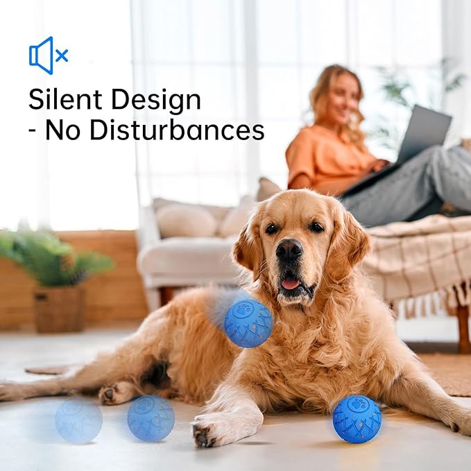 Interactive Dog Ball, Automatic Moving, Bouncing and Rotating, Silent Foam Material, IP54 Waterproof Rating, Smart Active Rolling, Stimulation Toys for Medium and to Keep Them Busy (Blue)