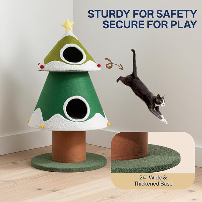 44" Tall Christmas Cat Tree with Three Entrances, Stable Christmas Cat Tower with Scratching Posts and Gift Box, for Indoor Cats (Gradient-44 Tall)