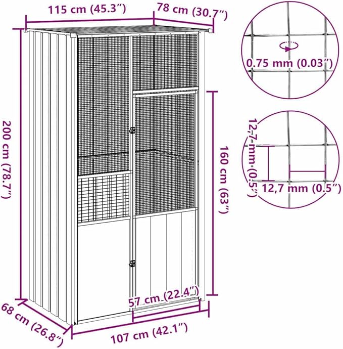 Metal Steel Large Bird Cage for Small Animals Like Birds, Rabbits, and Chickens, 45.3"x30.7"x78.7", Anthracite,-575