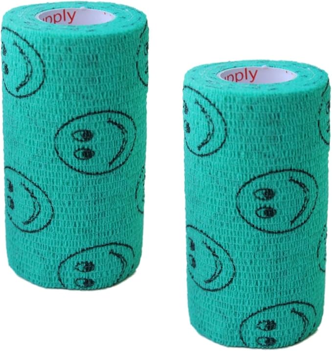 3 Inch Vet Wrap Tape Bulk (Smile Pattern in Yellow, Red, Teal, Neon Green, Neon Pink and Pink with Red Heart Pattern) (Pack of 24) Self Adhesive Adherent Adhering Flex Bandage Grip Roll Dog Cat