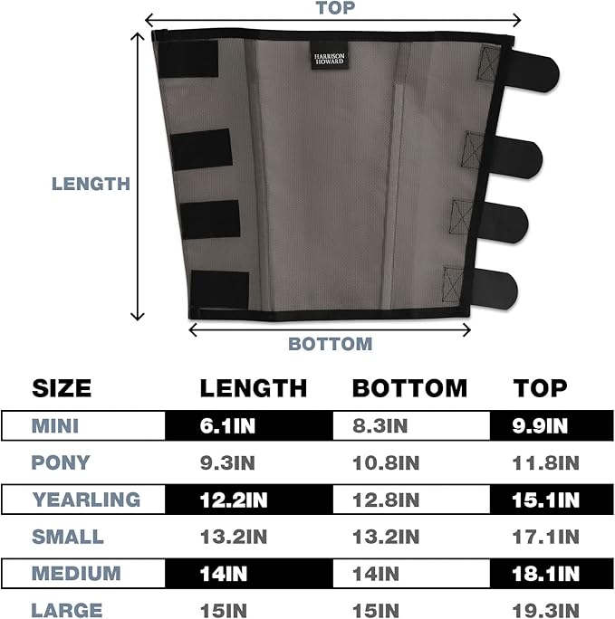 Harrison Howard Loose Fitting Fly Boots UV-Protective Extra Tough Mesh Ventilated Four Fasteners Stay-on Design Protect Horse Legs & Stomp-Reducing Set of 4 Dark Grey Large