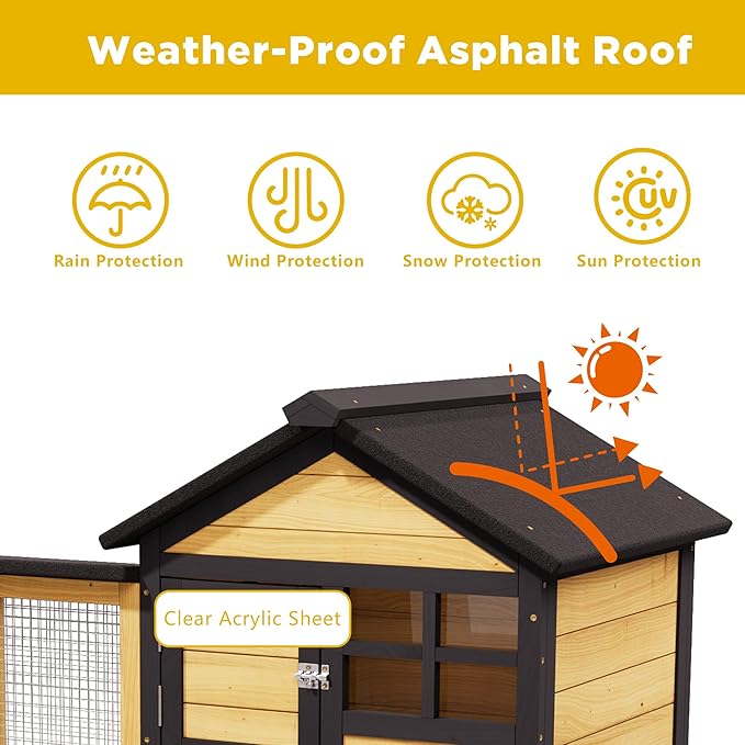 Chicken Run Coop, Wooden Duck Coop Outdoor 2-Tier Hen House All Weather Used Poultry Quail Cage Rabbit Hutch Pet Hideout with Ramp for Small Medium Animals (Natural Wood)