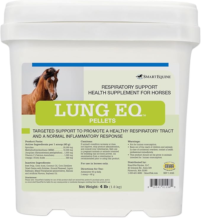 SmartEquine Lung EQ Pellets for Respiratory Support | Horse Health | Spirulina for Horses with Antioxidants, Herbs, Minerals | Equine Pellet for Respiratory and Immune Support | 4 LB