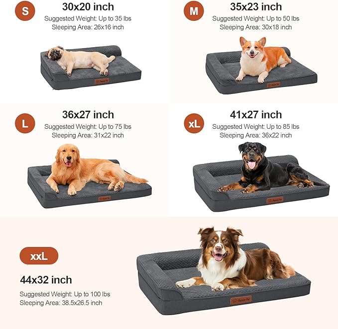 Orthopedic Dog Beds Large Sized Dog, 3 Inch Memory Foam Pet Bed for Medium and Large Dogs, Washable Removable Cover, Nonskid Bottom, Waterproof, 41x27 Inches XL Dark Grey