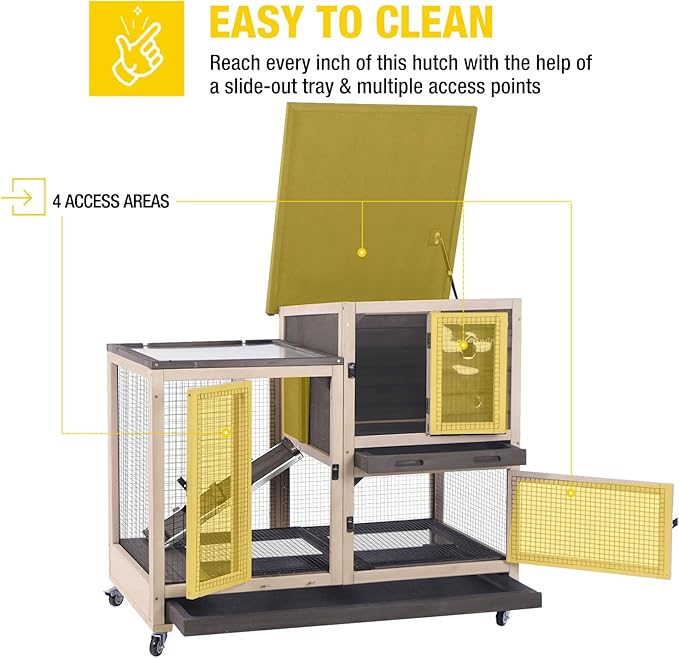 Aivituvin Rabbit Hutch Bunny Hutch Large Rabbit Cage, Indoor Bunny Cage Outdoor Rabbit House (Coffee Color)