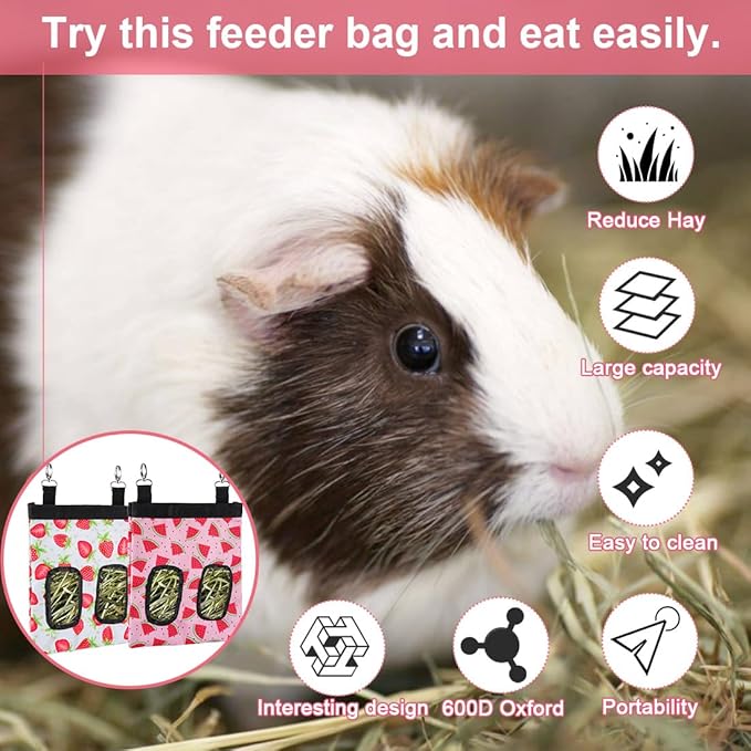 DZWLKJ Guinea Pig Hay Feeder, 2 Pack, 11 x 9 x 1 Inches, Rabbit Hay Feeder Bag, Stainless Steel, 600D Oxford, Watermelon and Strawberry