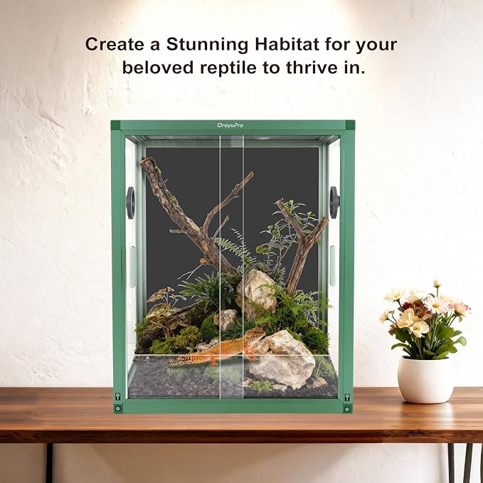 30 Gallon Reptile Terrarium, 18x18x24 inch PVC Reptile Tank, Lightweight Arboreal Enclosure for Gecko Snake Frog Chameleon Lizard, Sliding Door, Top Screen Ventilation