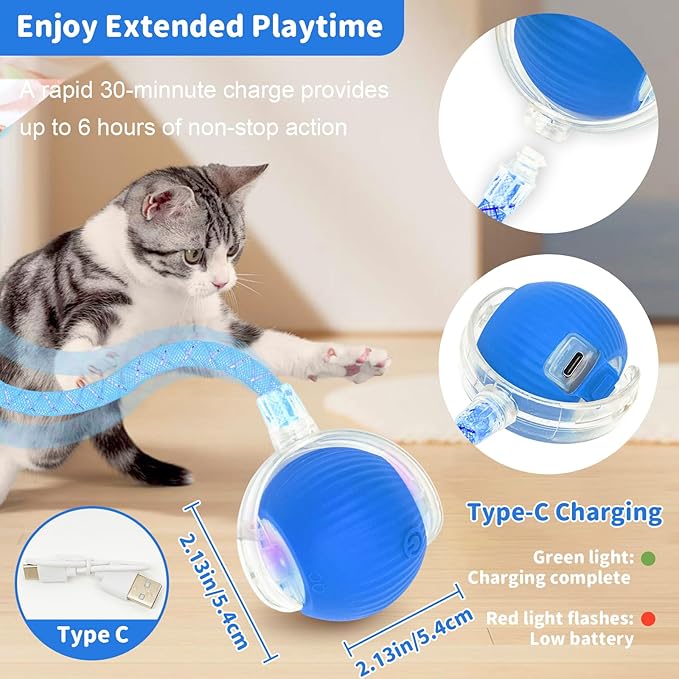Interactive Cat Toys for Indoor Cats Smart Automatic Ball Rolling for Bored Kitten Pet Upgraded Speedy Moving Chase Dogs Toy Blue Dragonfly