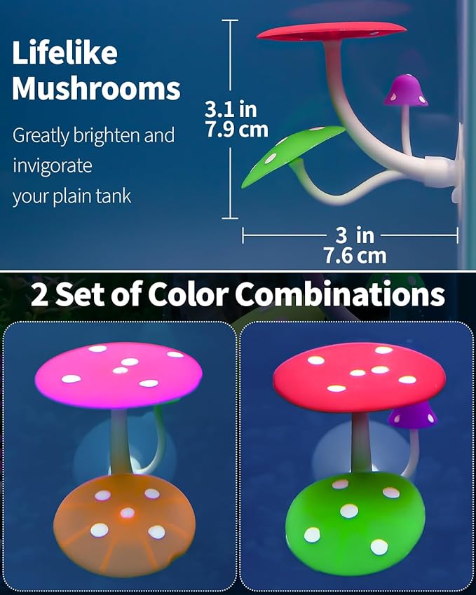 Uniclife Betta Mushroom Hammock Soft Aquarium Rest Bed Fish Breeding Playing Pad with Suction Cup Silicone Ornament Decoration Colorful Lifelike Decor for Fish Tank Landscape, 2 Pack