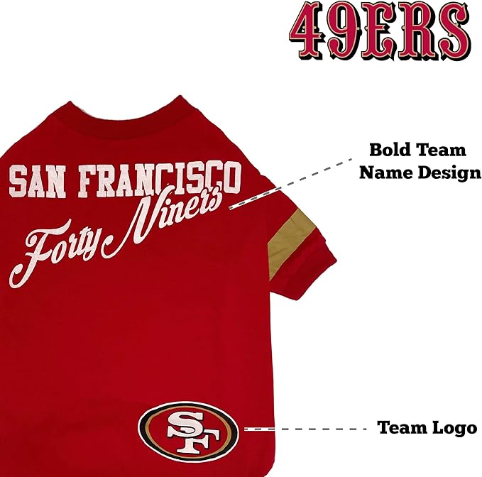 NFL San Francisco 49ers T-Shirt for Dogs & Cats, Large. Football Dog Shirt for NFL Team Fans. New & Updated Fashionable Stripe Design, Durable & Cute Sports PET TEE Shirt Outfit