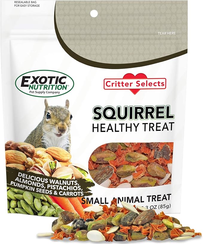 Exotic Nutrition Starter Package for Squirrels - Includes Healthy Food, Nest Box, Nesting Material, Natural Treat, Water Bottle & Food Dish