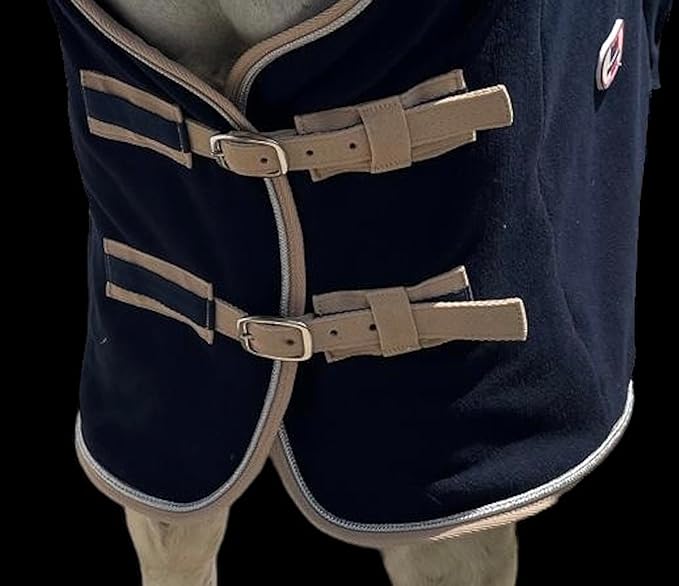 Majestic Ally Anti Pill Fleece Horse Blanket/Sheet with Silver Braided Rope (Navy, 74)