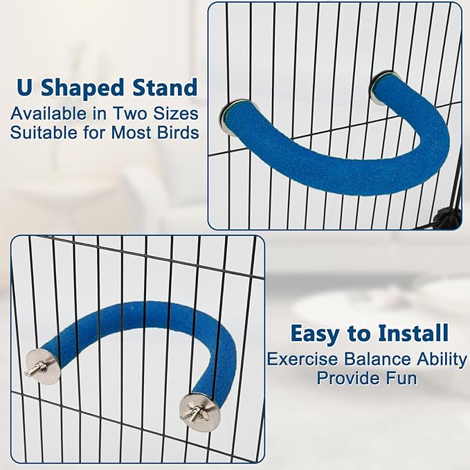Rypet Parrot Perch Rough-surfaced - Quartz Sands Bird Cage Perches for Small Parakeets Cockatiels, Conures, Macaws, Parrots, Love Birds, Finches Cages Toy, U Shape
