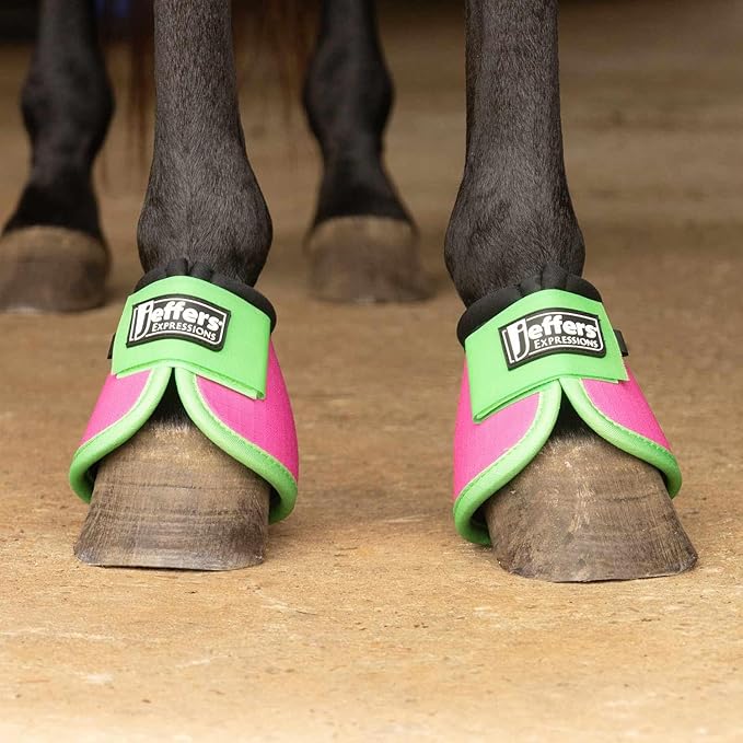 Jeffers Expression No Turn Bell Boots for Horses - Pink & Lime, Medium | Shock Absorbing Hoof Protection | Secure Double Hook & Loop Closure, Perfect for Turnout, Training, & Riding - 1 Pair