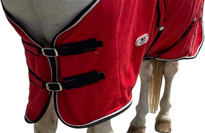 Majestic Ally Anti Pill Fleece Horse Blanket/Sheet with Silver Braided Rope (Red, 76)