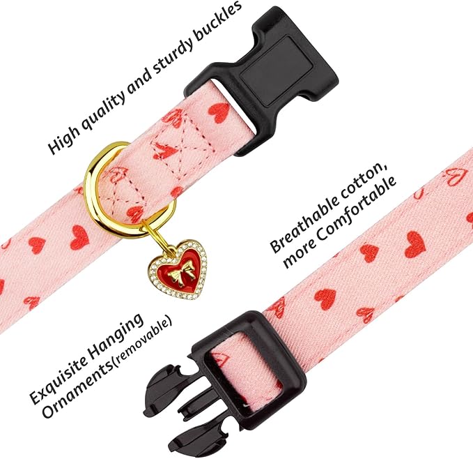 Cotton Handmade Dog Collar Cute and Distinctive Patterns Pink Strawberries with Pendant for Girl Boy Dogs Collars L