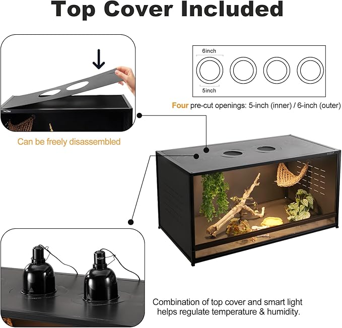 Reptile Tank 120 Gallon, 48"x24"x24" Large Reptile Enclosure for Bearded Dragon and Ball Python,Snake Terrarium with Heavy Duty Screen Front Sliding Tempered Glass Door, Combination Lock