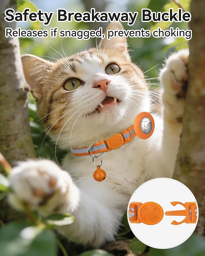 Joytale AirTag Cat Collar 2 Pack with Breakaway Safety Buckle, Reflective Cats Collar with AirTag Holder, Adjustable 7.5-12.5 Inch, Anti-Fraying Lightweight for Girl Boy Kitten, Orange