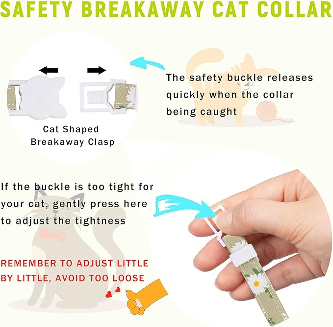 Airtag Cat Collar, JXFUKAL Kitten Collar Breakaway with Silicone Airtag Holder, Bells & Flower Charm for Girl Cats Boy Cats Small Dogs(Luminous Green)