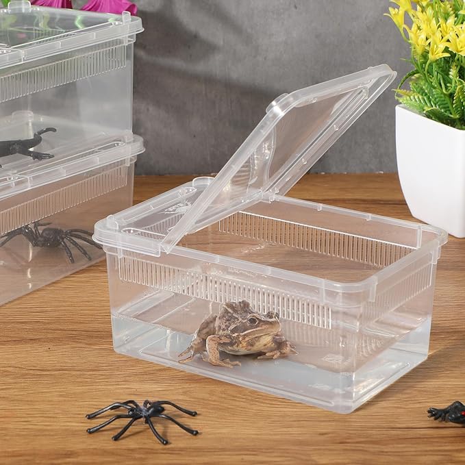 Irenare 8 Pcs Reptile Breeding Box Plastic Spider Terrarium Tarantula Feeding Box for Bearded Dragon Lizard Spider Gecko Scorpion(Vent Strips,Clear,5.9 x 3.9 x 2.5 Inch)