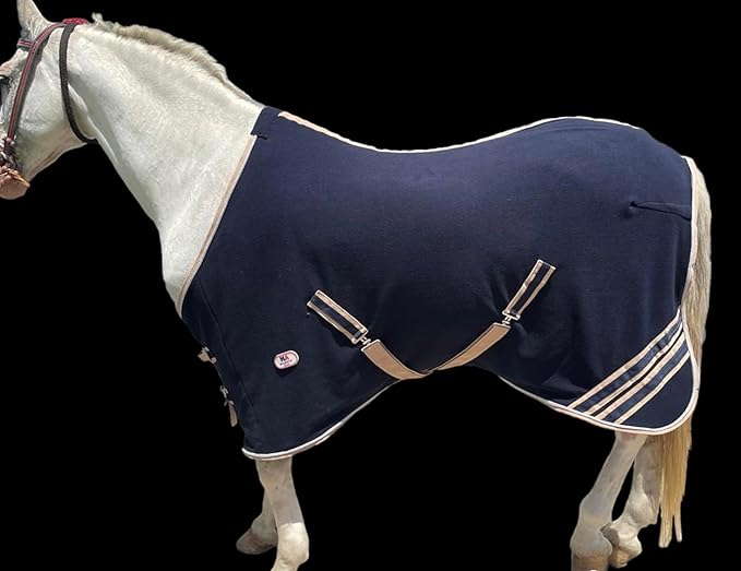 Majestic Ally Anti Pill Fleece Horse Blanket/Sheet with Silver Braided Rope (Navy, 74)
