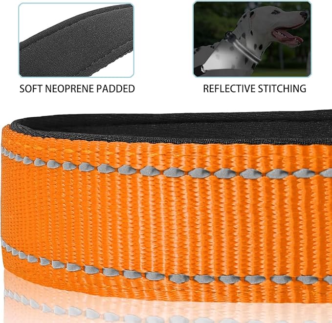 JSXD AirTag Dog Collar, Night Reflective Nylon Dog Collar for Small Medium Large Dogs,Lockable Quick Release Buckle,Padded Breathable Pet Collar with AirTag Holder (Orange, Medium)