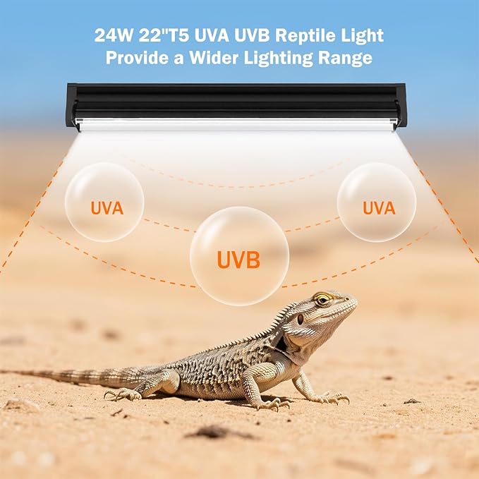 T5 10.0 UVB Reptile Light Bulb 24W, UVA UVB Light Bulb for Reptiles, 2 Pack Reptile UVB Lamp Tube 22 Inch, for Bearded Dragon, Lizards, Chameleons