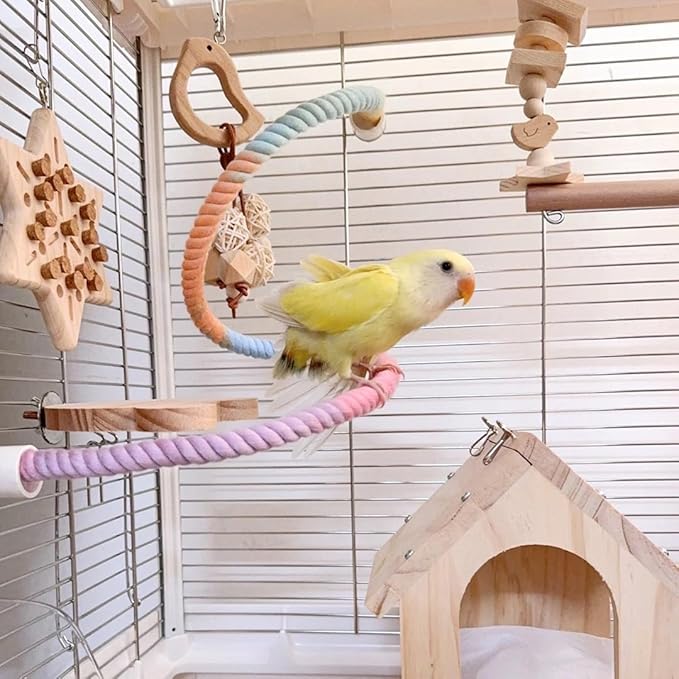 Gradient Colorful Bird Rope Perch Stand for Bird Cages Bendable Climbing Rope Cage Accessory Toy for Cockatiel Parakeet Budgie Lovebird Sugar Glider (31.4'')