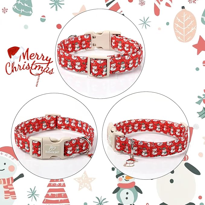Christmas Dog Collar - Cute Red Snowman Christmas Puppy Collar with Safety Buckle, Soft Adjustable Holiday Dog Collars for Small Medium Large Dogs L